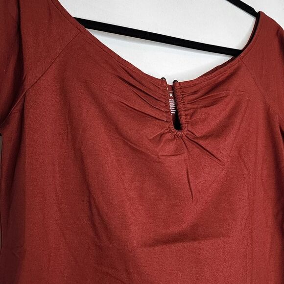 6X 30W Torrid Brown Foxy U Bar Off Shoulder Short Sleeve Top Stretch Plussize fi - Picture 3 of 7